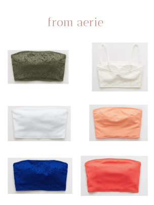 a compilation of different swim bandeaus from aerie